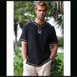 Bohio Men’s Cotton Gauze Black Crew Neck Shirt L XL
